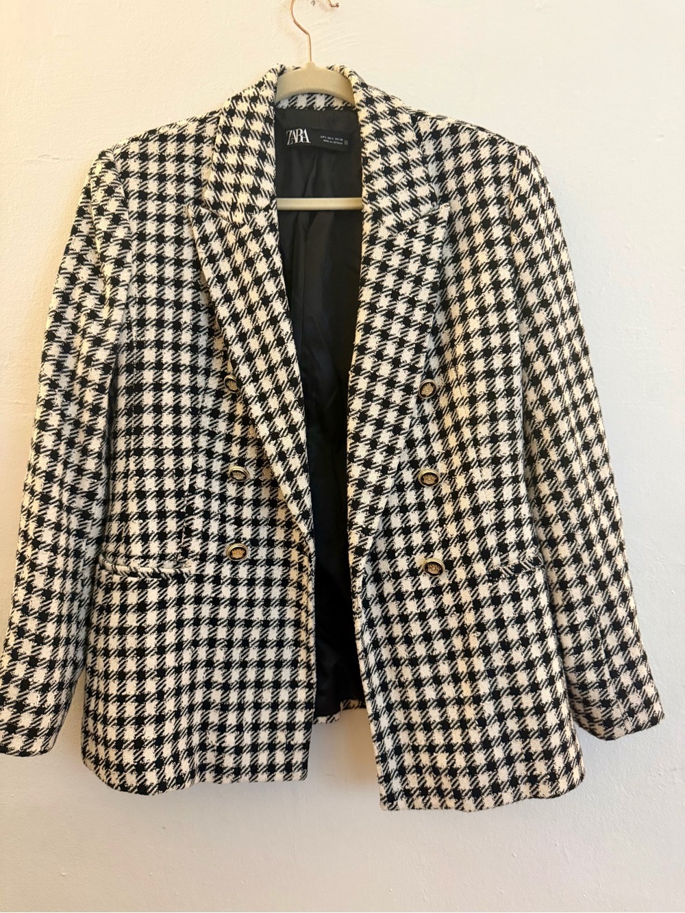 New without tags Zara Black & White Houndstooth Double-Breasted Blazer size L